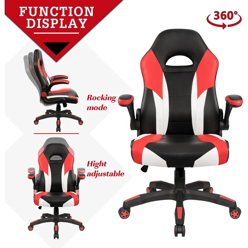 Adjustable Reclining Ergonomic Faux Leather Swiveling Game Chair