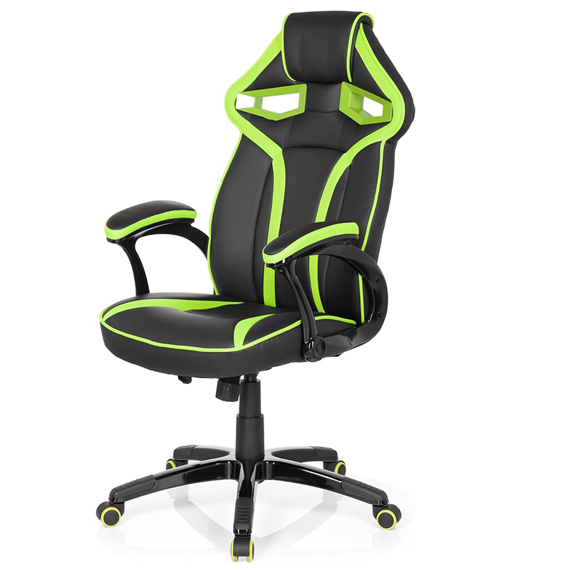 Gaming Chair Faux Leather Black/Green Desk Chair with Armrests High Back