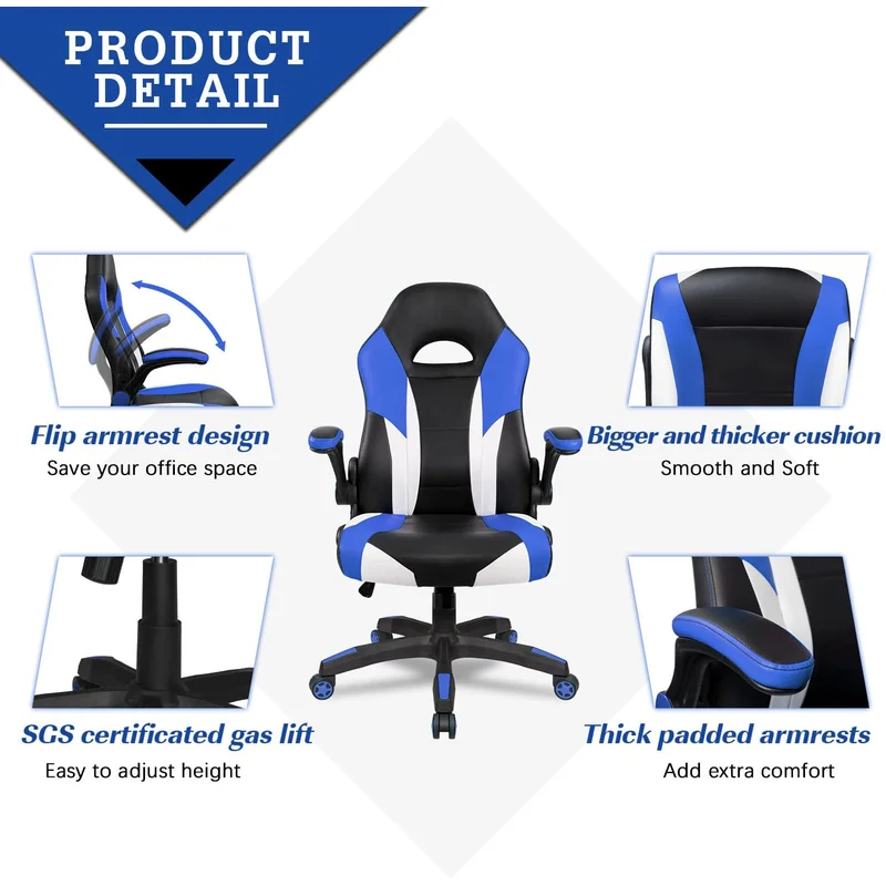 Adjustable Reclining Ergonomic Faux Leather Swiveling Game Chair
