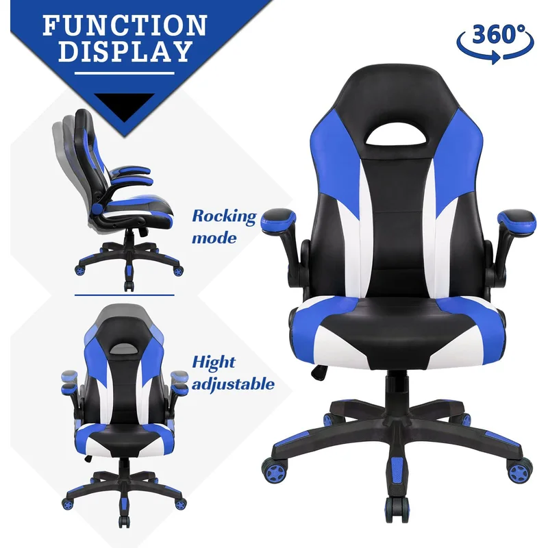 Adjustable Reclining Ergonomic Faux Leather Swiveling Game Chair