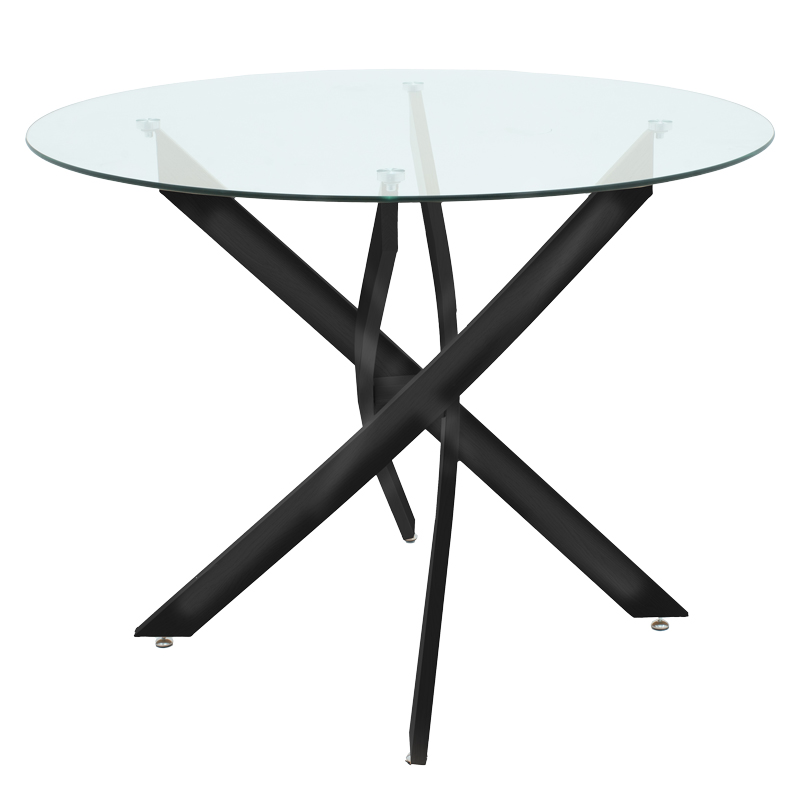 100cm diameter Glass Table With Black Color Metal Legs