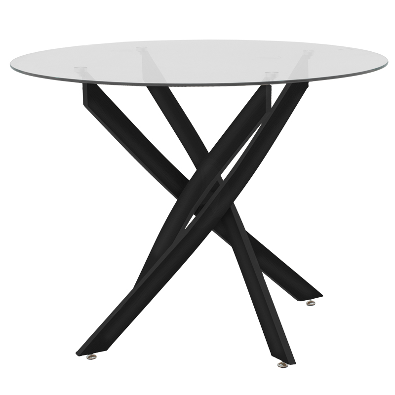 100cm diameter Glass Table With Black Color Metal Legs