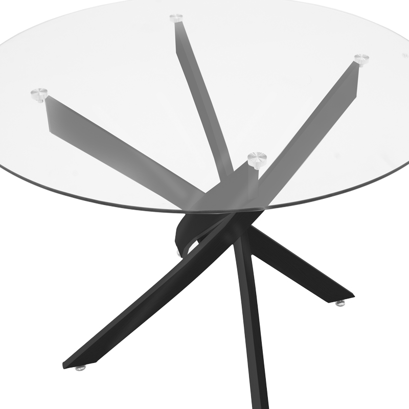 100cm diameter Glass Table With Black Color Metal Legs