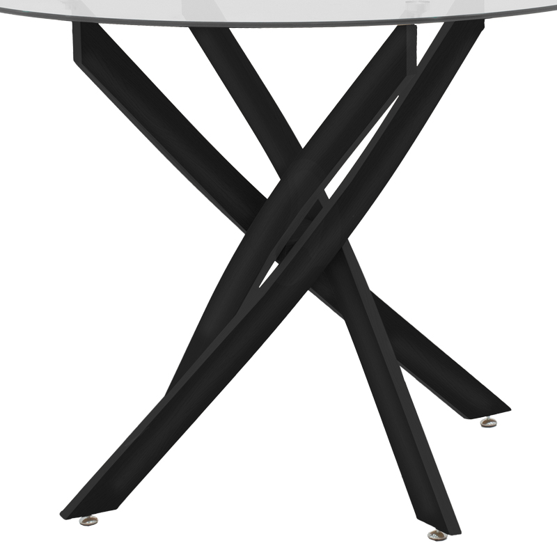 100cm diameter Glass Table With Black Color Metal Legs
