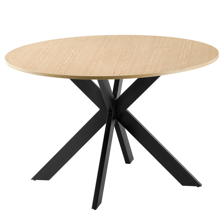 120cm diameter Wood Color MDF Table With Black Color Metal Legs