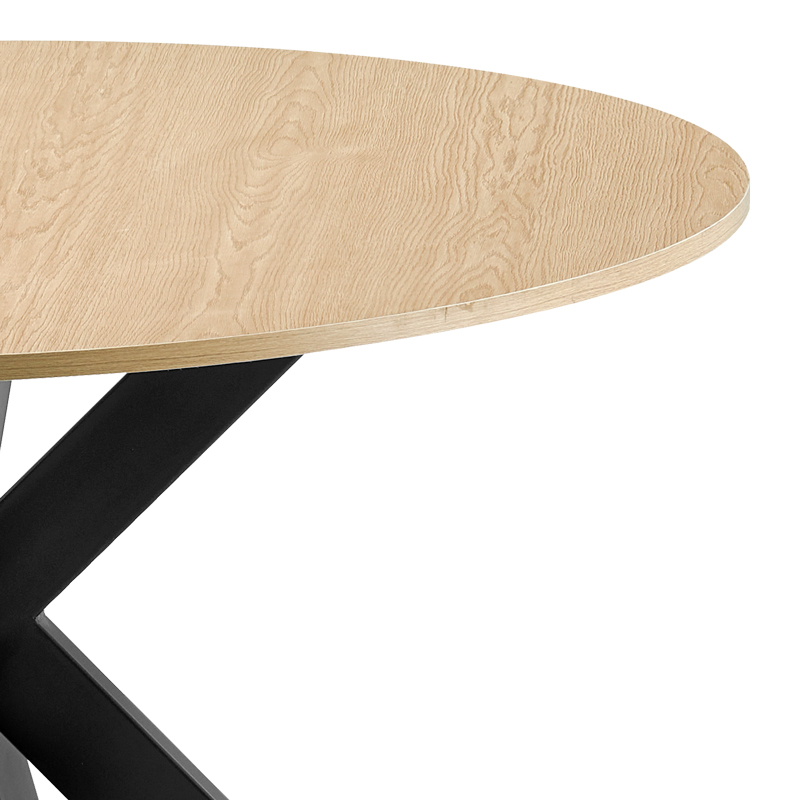 120cm diameter Wood Color MDF Table With Black Color Metal Legs