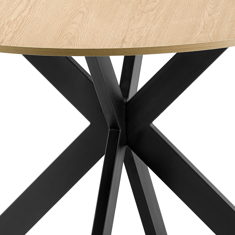 120cm diameter Wood Color MDF Table With Black Color Metal Legs