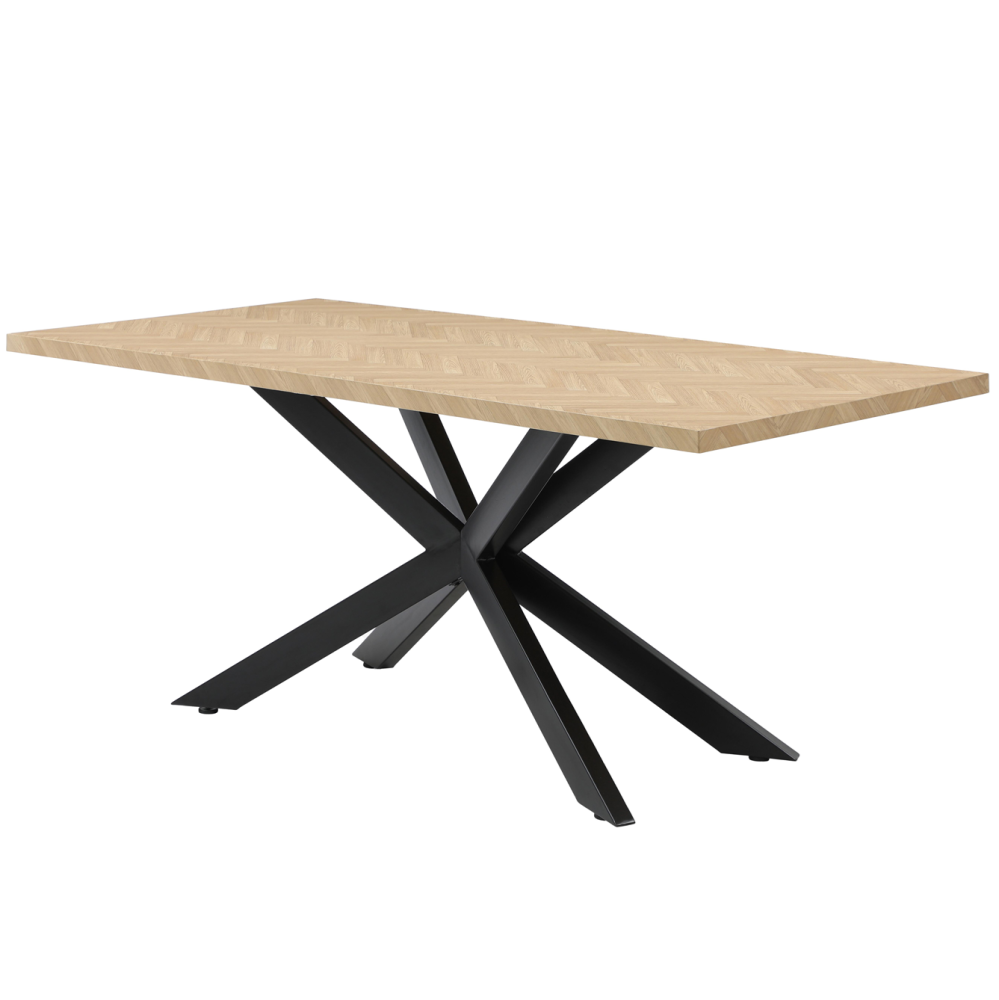 180x90CM 6 person Wood Dining Table With Black Metal Legs