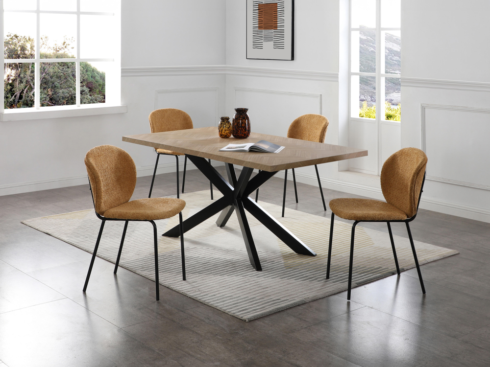 180x90CM 6 person Wood Dining Table With Black Metal Legs