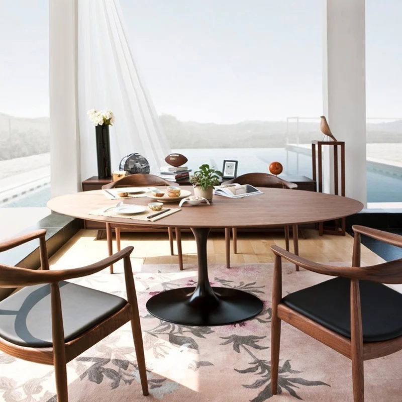 Oval Shape Natural Wood Top Tulip Table  140X80cm  180X100cm