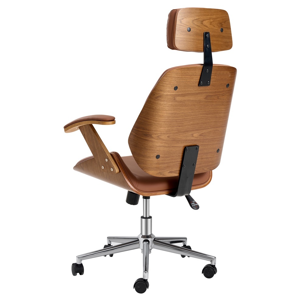 Brown Color Wood Office Chair With PU Leather Upholstered