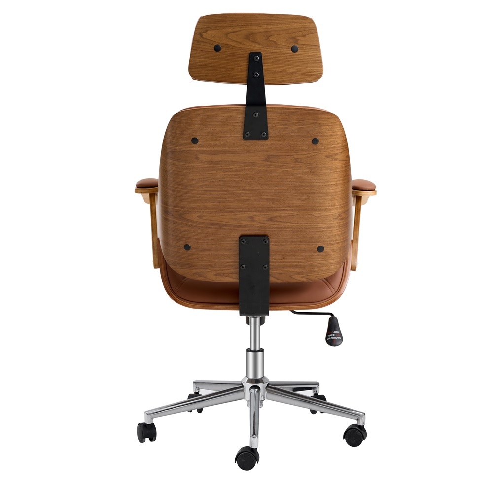 Brown Color Wood Office Chair With PU Leather Upholstered