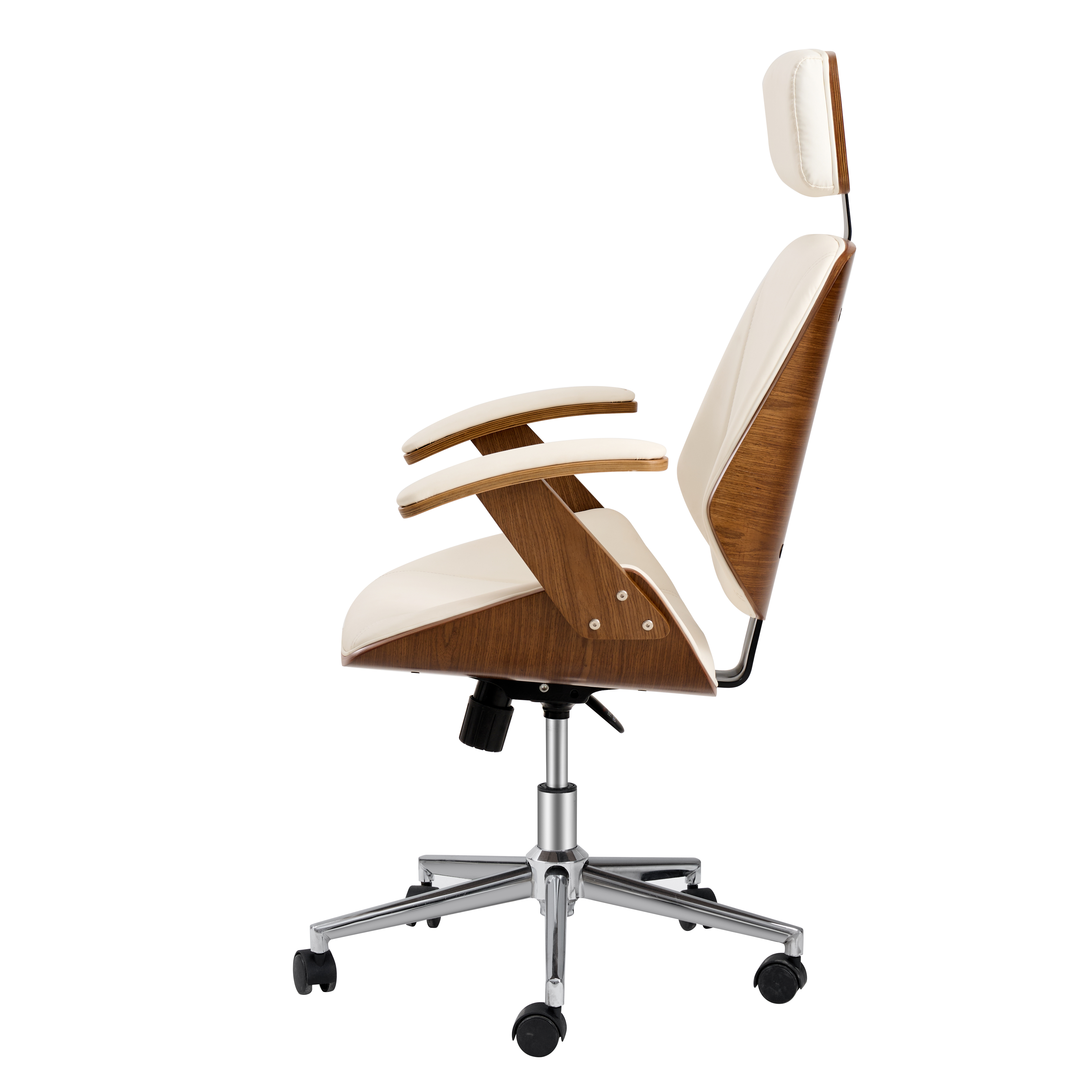 White Color Wood Office Chair With PU Leather Upholstered
