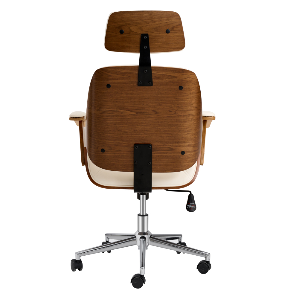 White Color Wood Office Chair With PU Leather Upholstered