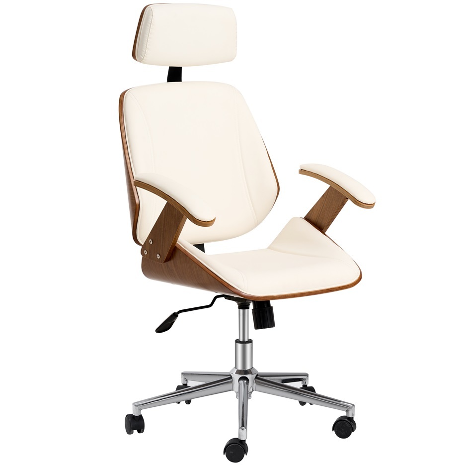 White Color Wood Office Chair With PU Leather Upholstered