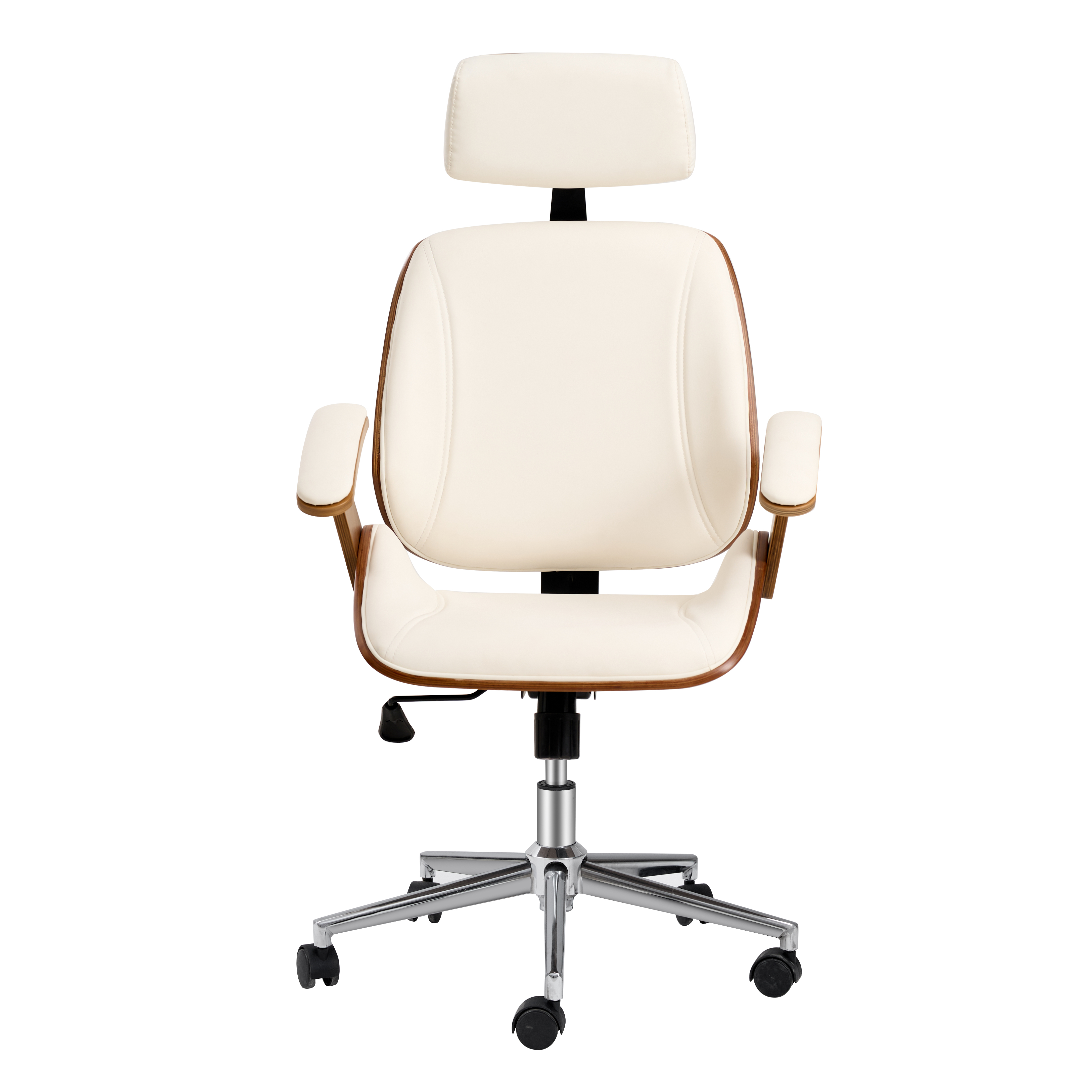 White Color Wood Office Chair With PU Leather Upholstered