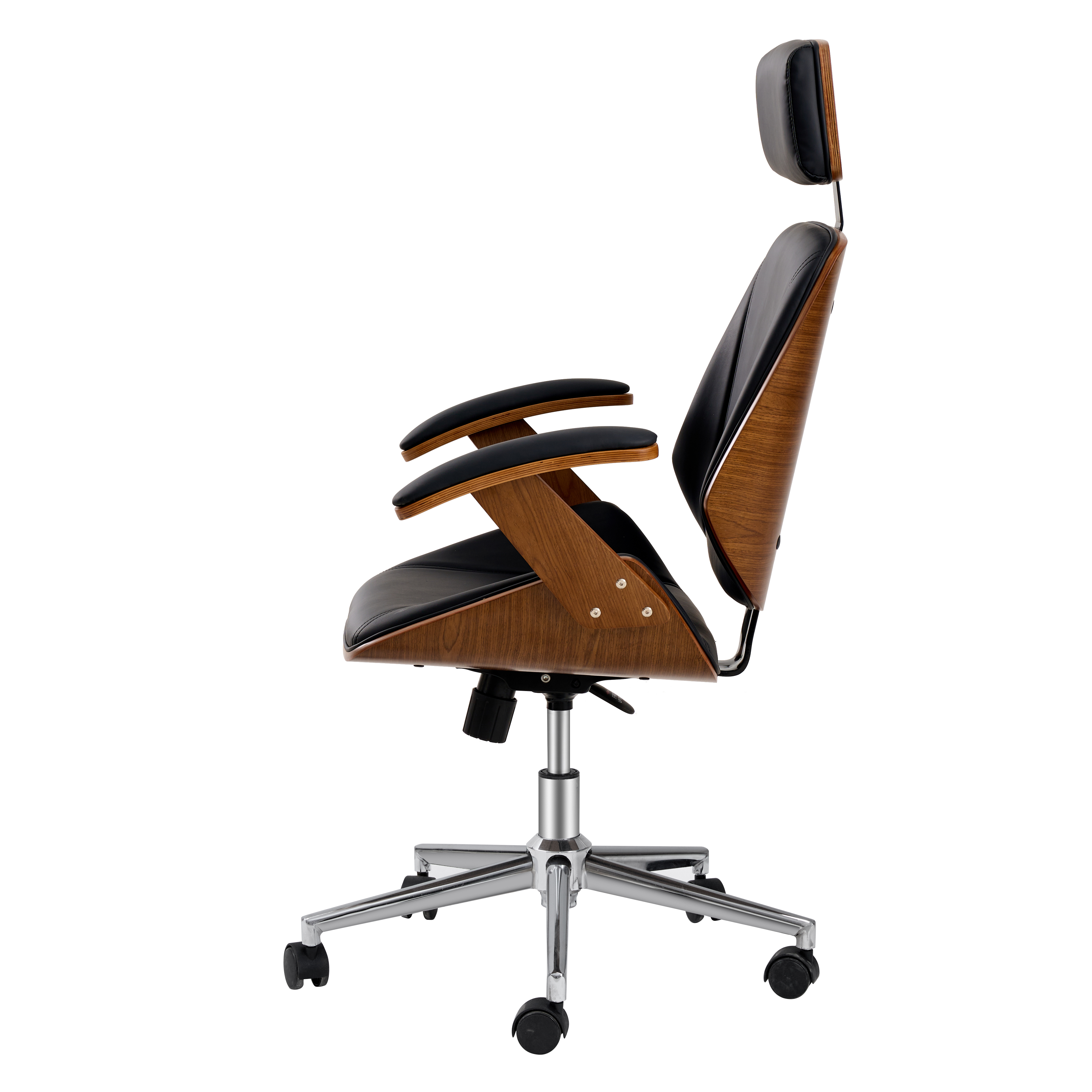 Black Color Wood Office Chair With PU Leather Upholstered