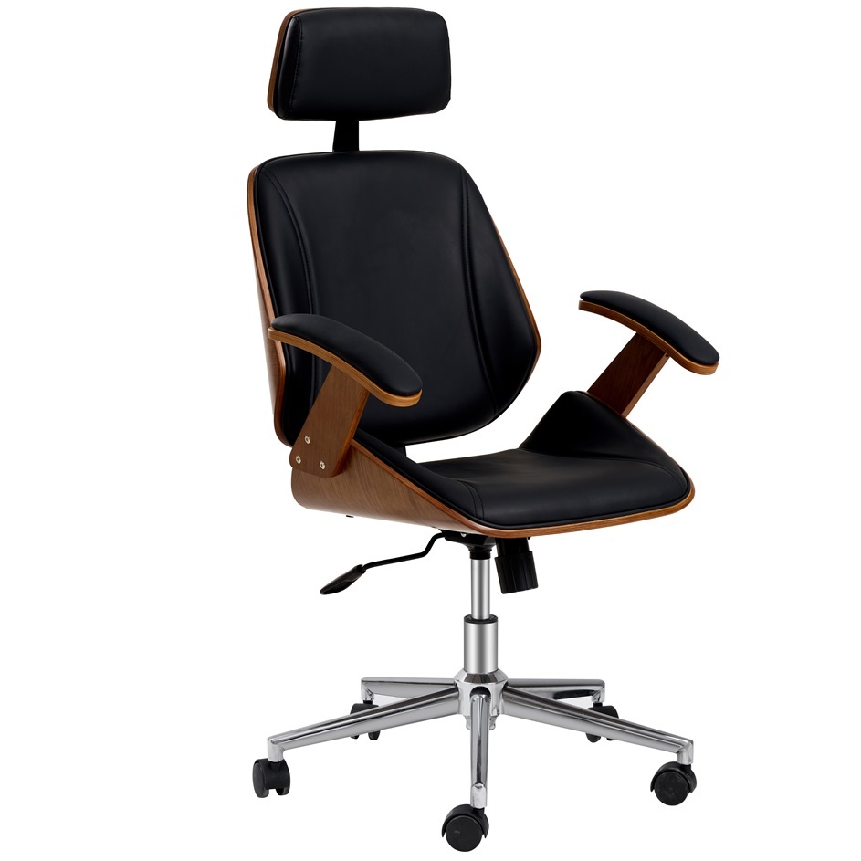 Black Color Wood Office Chair With PU Leather Upholstered