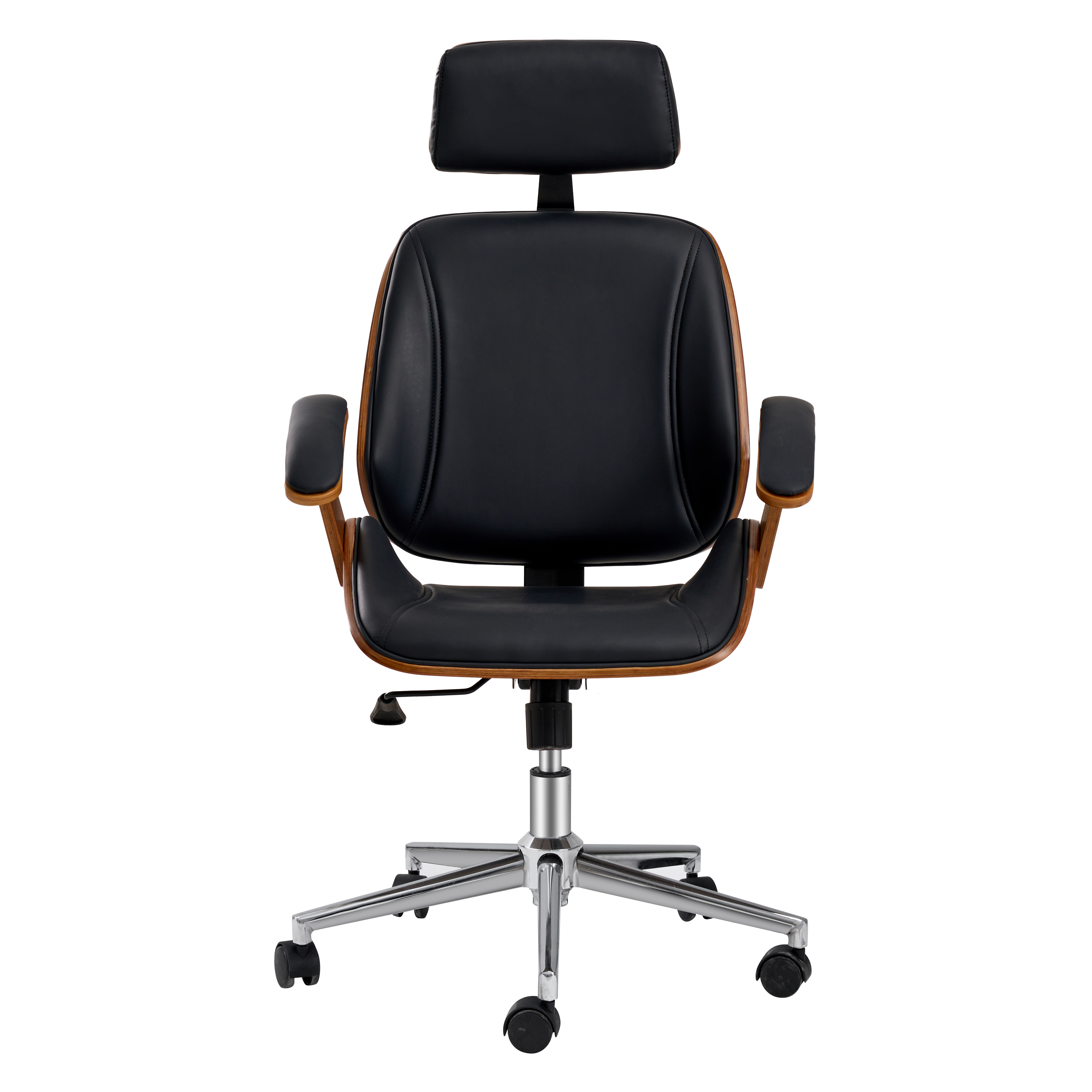Black Color Wood Office Chair With PU Leather Upholstered