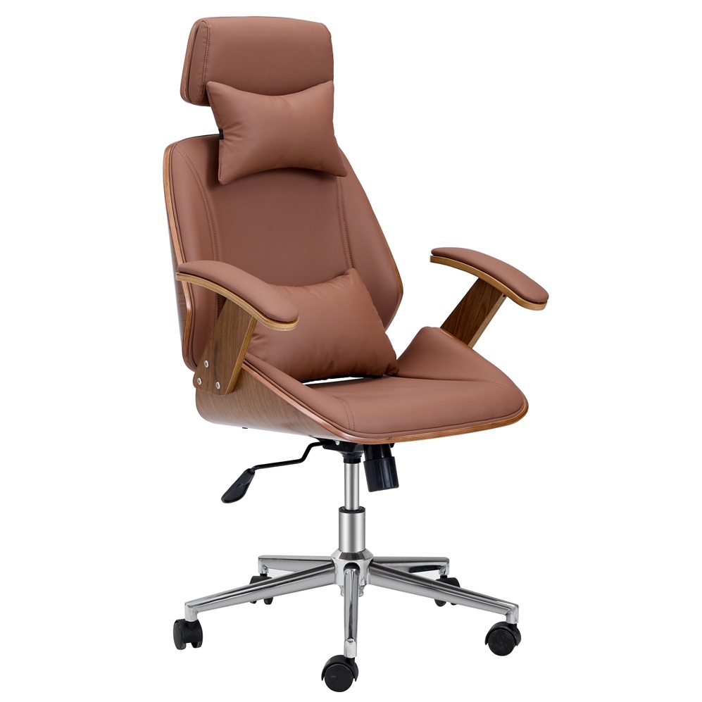 Brown Color Wood Office Chair With Cushion