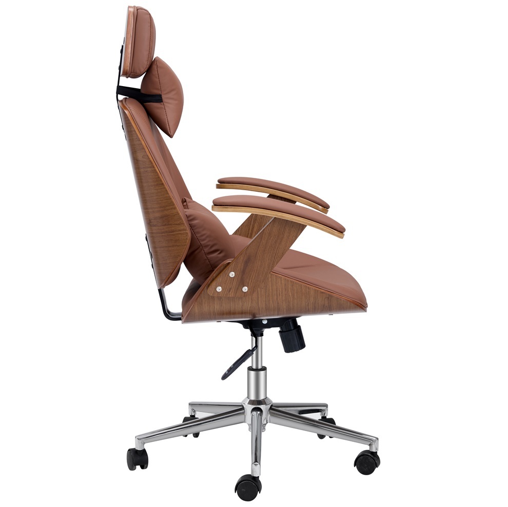 Brown Color Wood Office Chair With Cushion