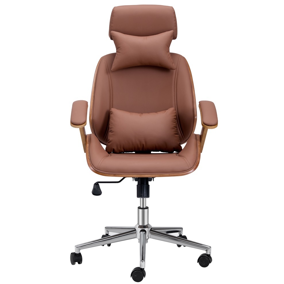 Brown Color Wood Office Chair With Cushion