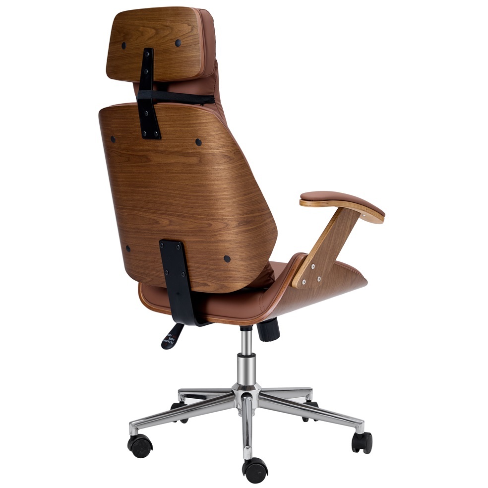 Brown Color Wood Office Chair With Cushion