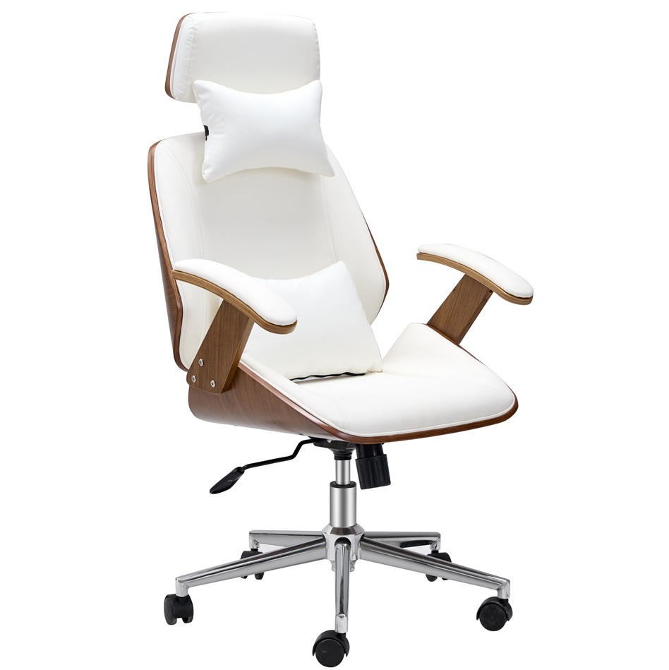 White Color Wood Office Chair With Cushion