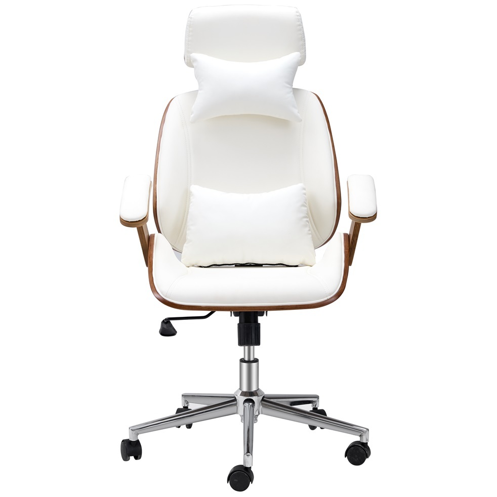 White Color Wood Office Chair With Cushion