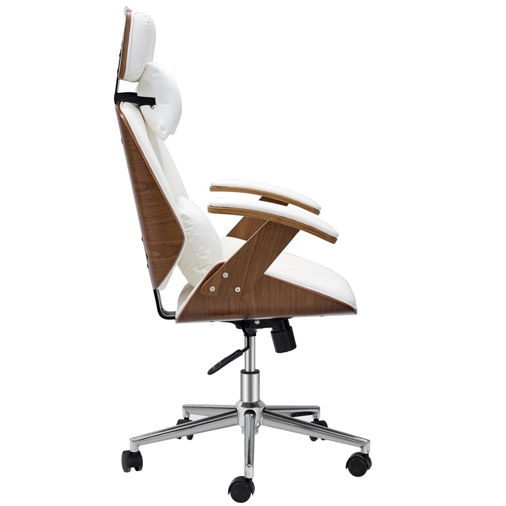 White Color Wood Office Chair With Cushion
