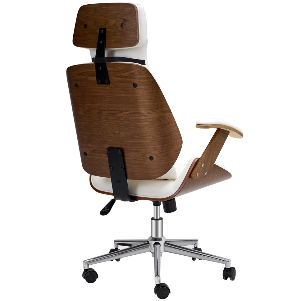 White Color Wood Office Chair With Cushion