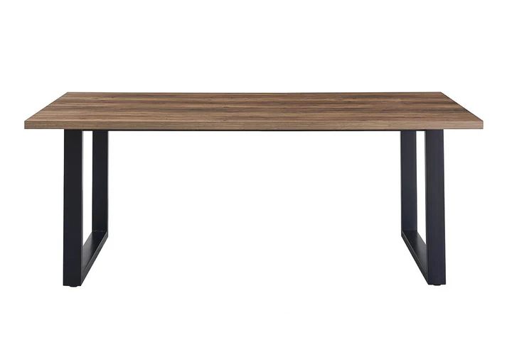 Dark Walnut Color MDF Table With Black Metal Legs