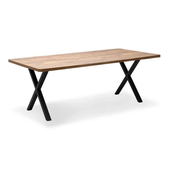 X Shape Metal Leg Dark Walnut Color Wood Tables 180X90cm