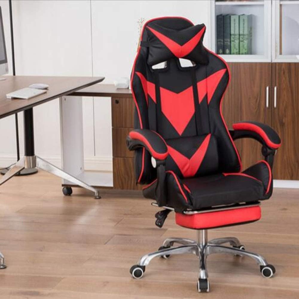 Leather gaming computer chair with footrest