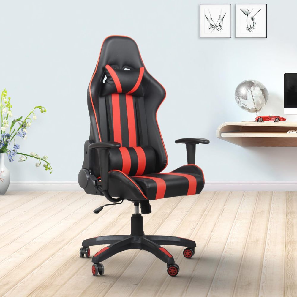 Adjustable Lumbar Support Swivel Gaming Chair with PU Leather