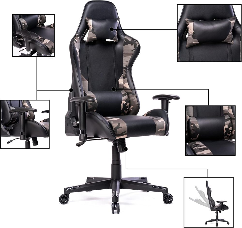 Gaming chair with reclining backrest
