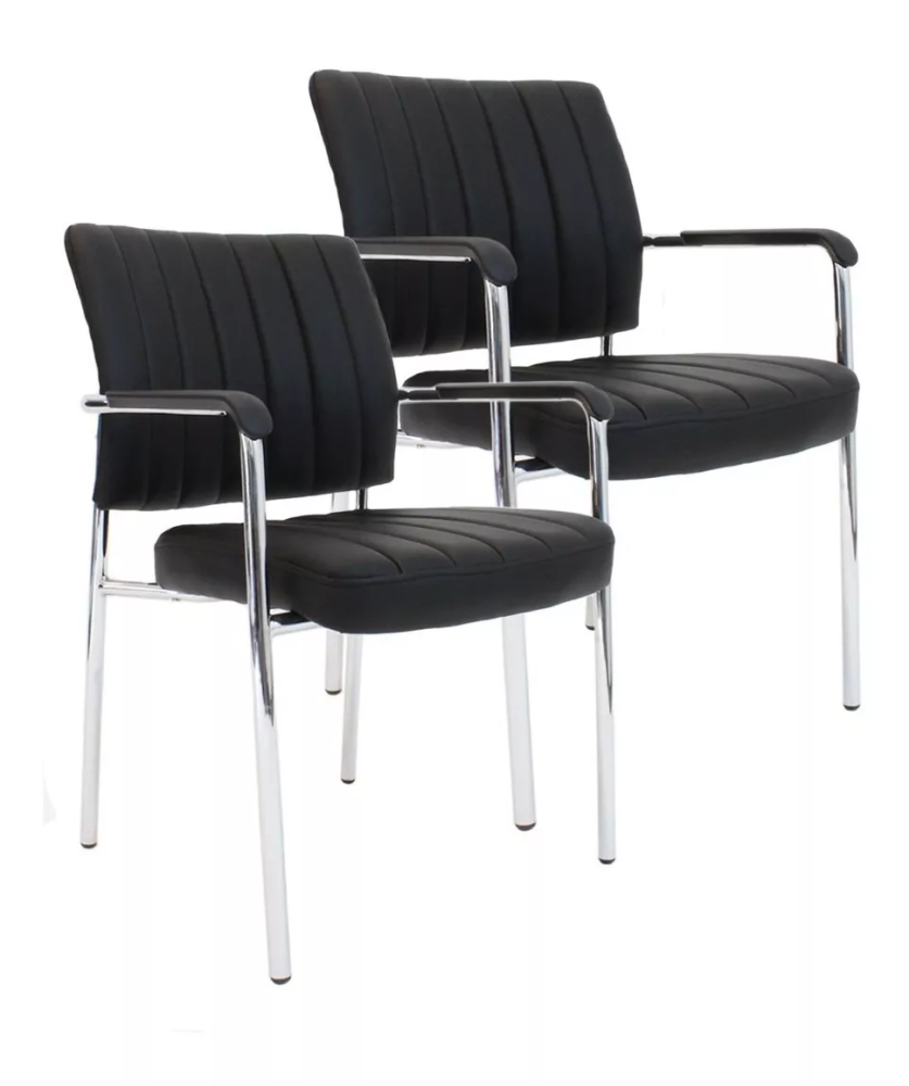 Visitor's Chair with Armrest PU Black