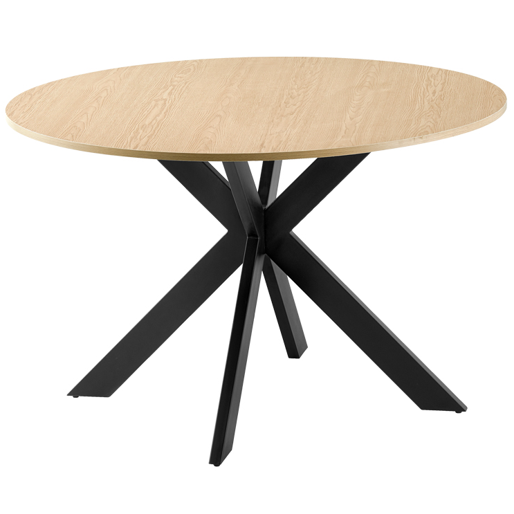 120cm diameter Wood Color MDF Table With Black Color Metal Legs