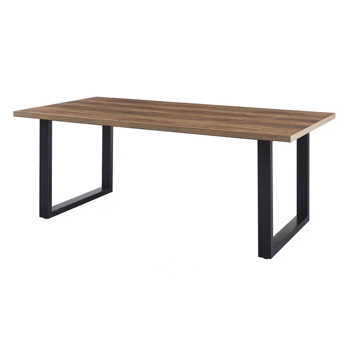 Dark Walnut Color MDF Table With Black Metal Legs