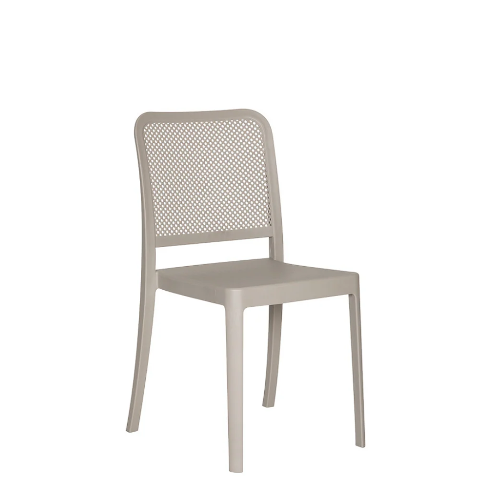 Stackable perforated garden chair in dove grey polypropylene
