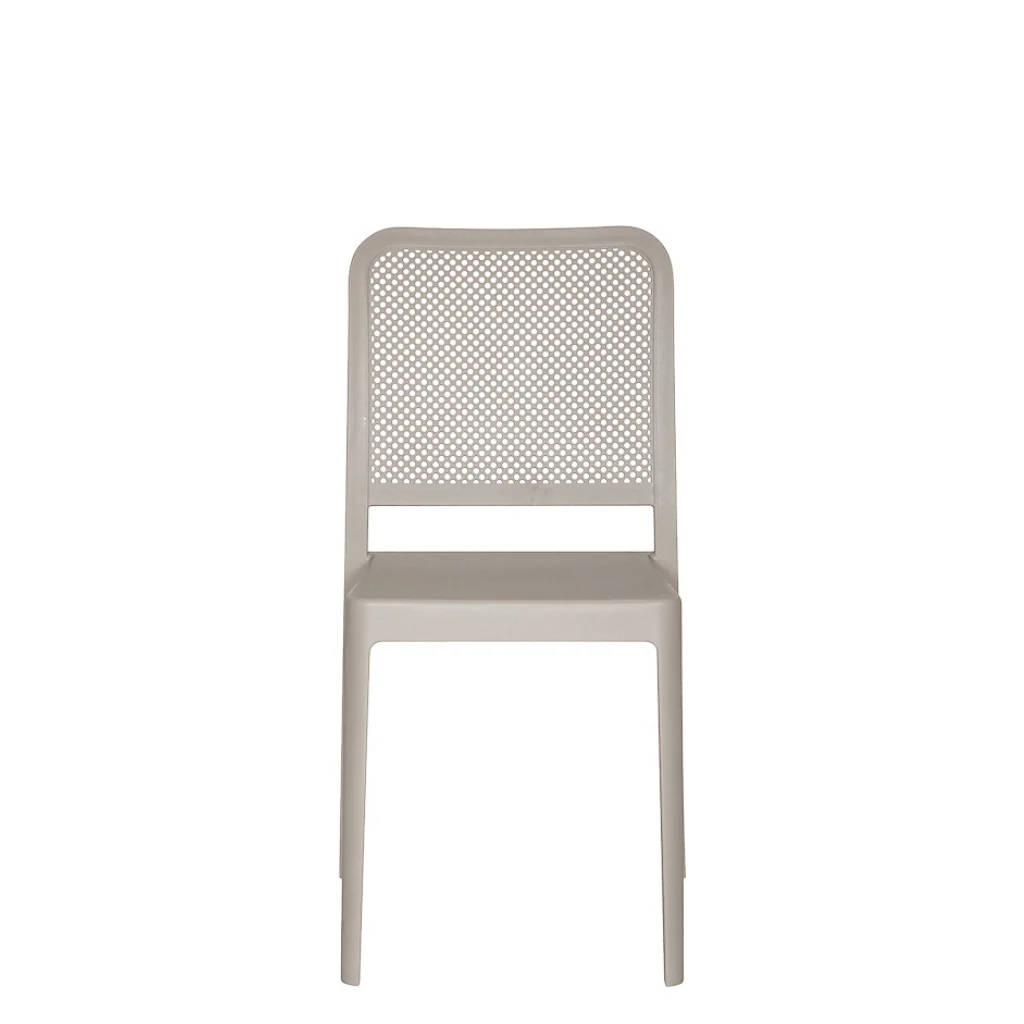 Stackable perforated garden chair in dove grey polypropylene
