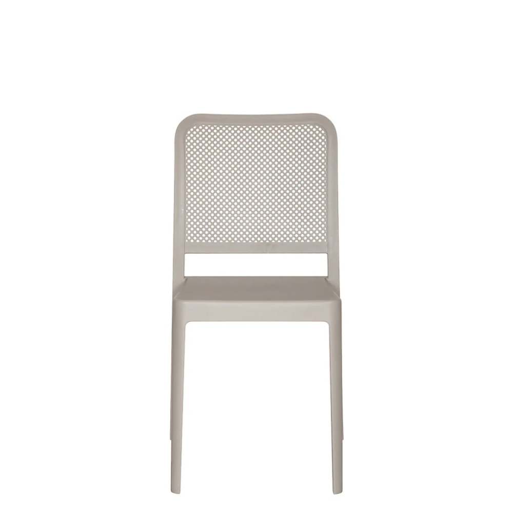 Stackable perforated garden chair in dove grey polypropylene