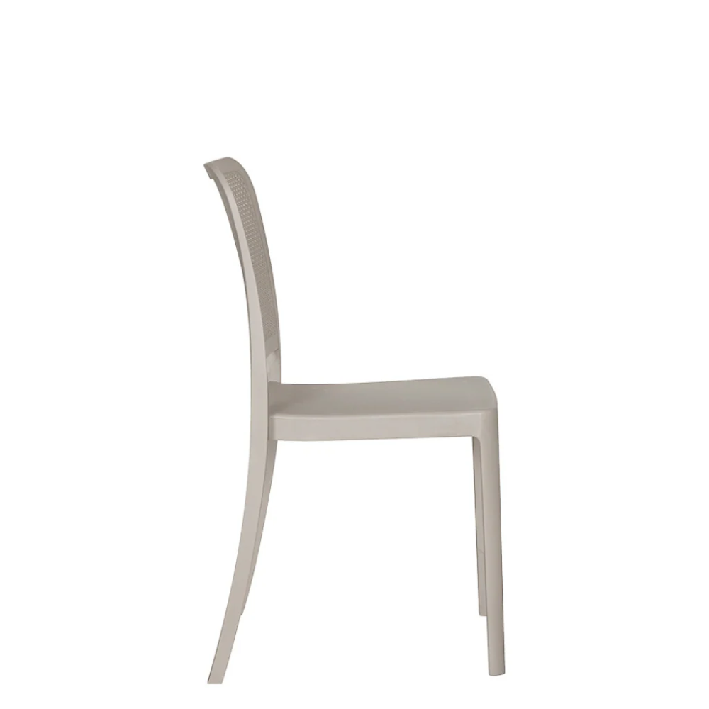 Stackable perforated garden chair in dove grey polypropylene