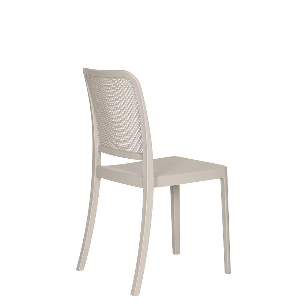 Stackable perforated garden chair in dove grey polypropylene