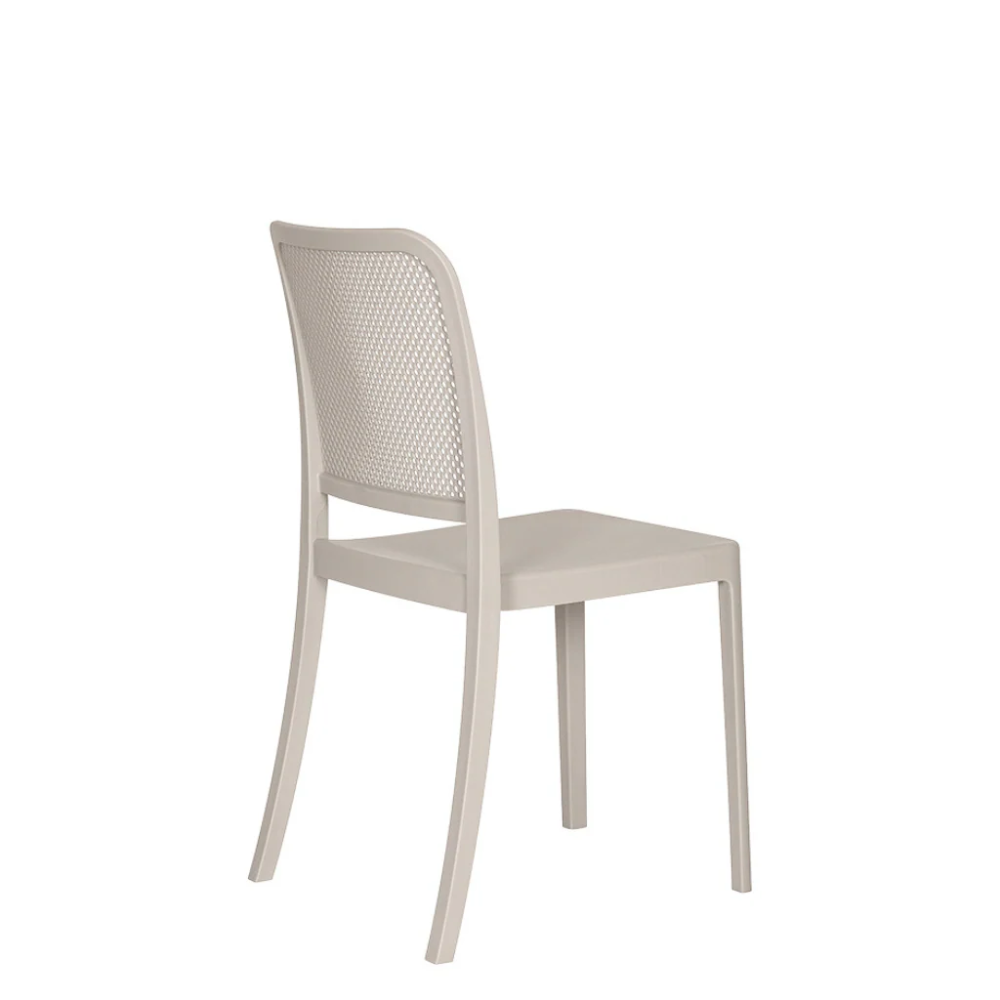 Stackable perforated garden chair in dove grey polypropylene