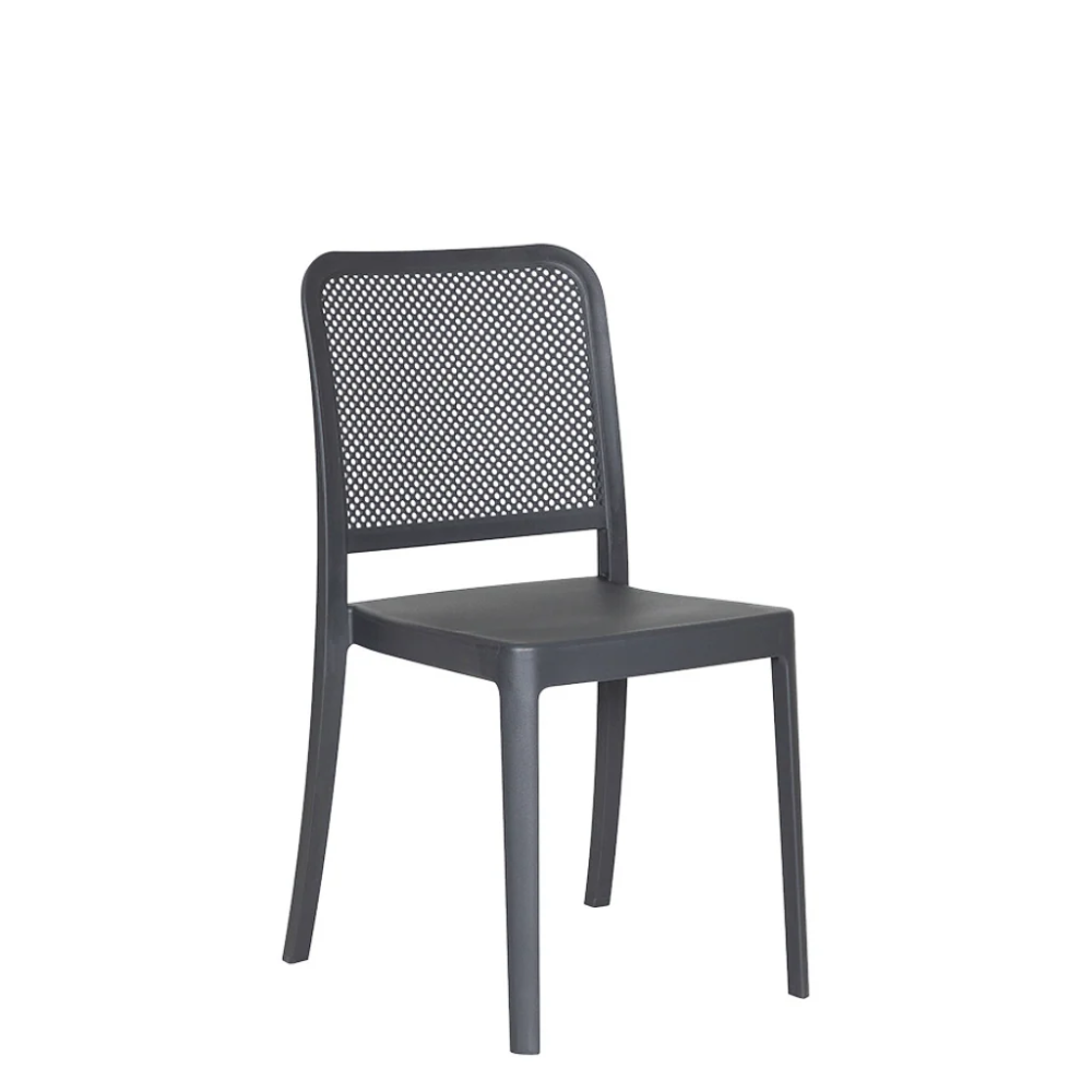 Stackable perforated garden chair in dove grey polypropylene