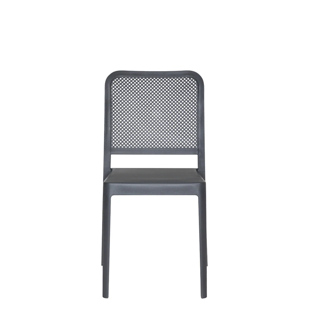 Stackable perforated garden chair in dove grey polypropylene