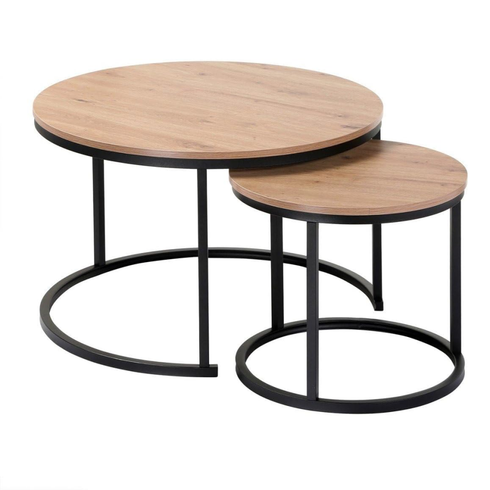 Round Nesting Coffee Table Set of 2 End Tables for Living Room