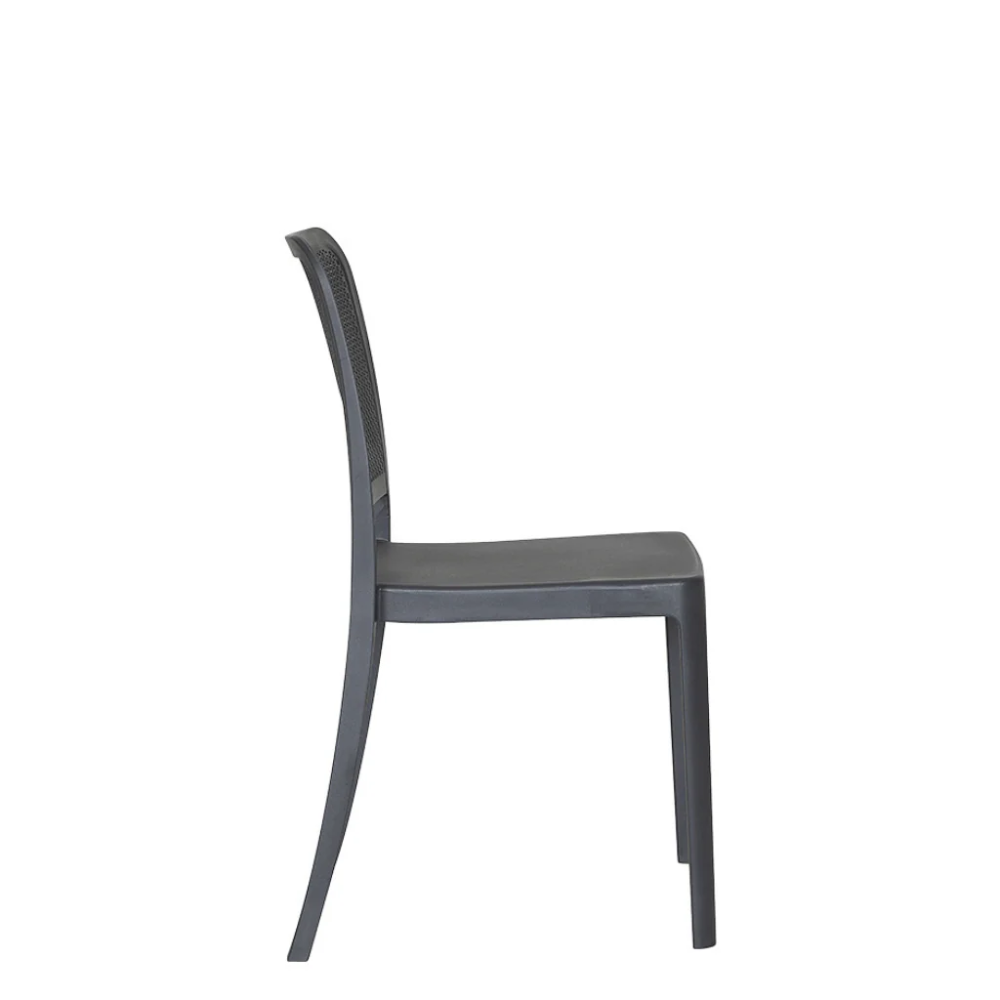 Stackable perforated garden chair in dove grey polypropylene
