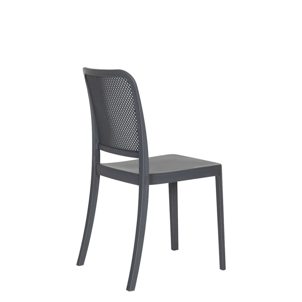 Stackable perforated garden chair in dove grey polypropylene
